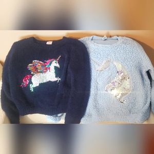 Arizona Girls Light Blue Soft & Wonder Nation Sequin Unicorn Sweater 10/12